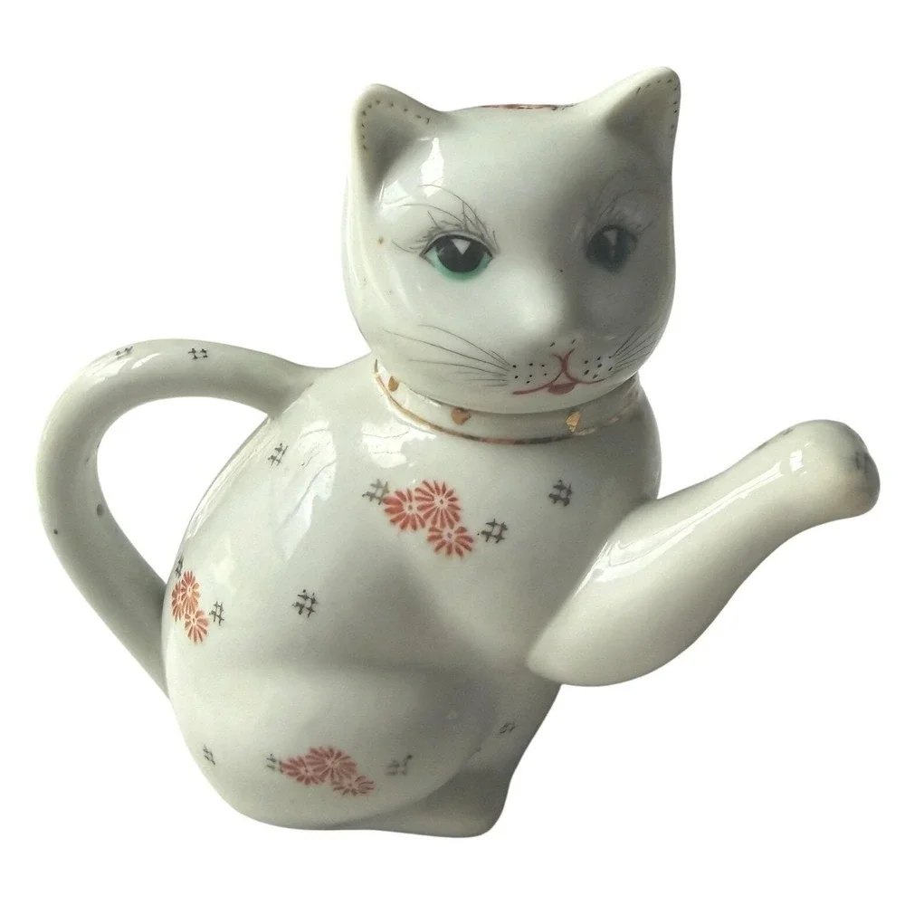 Vintage‎ 1970s Porcelain Cat Teapot Figural Made in China Cottagecore Cat Lover